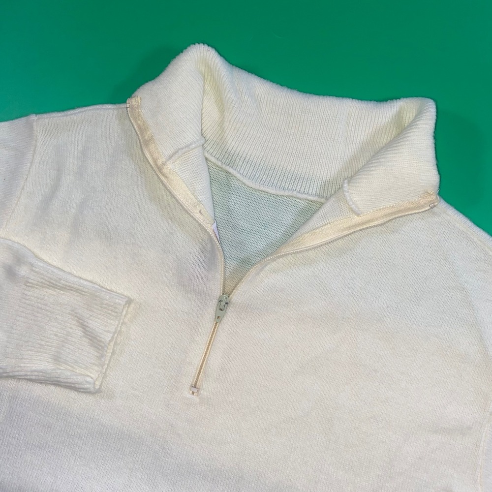 Vintage‎ British Vogue Quarter Zip Sweater Top Women's Pullover Ivory